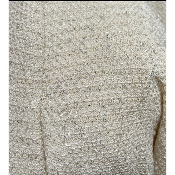 St John Couture Women Sz 2 Ivory Tweed Metallic Silver Gold Ruffle Blazer Jacket - Picture 8 of 10